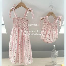 One-Pieces Sweet Little Girls Strap Romper Summer Cozy Cotton Floral Stripe Bowknot Jumpsuit for Toddler Girls Clothing Children Outfits