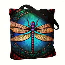 Storage Bags 1 Piece Dragonfly Print Linen Bag Large Tote Shoulder Reusable Portable Shopping For Travel Work 30x35cm