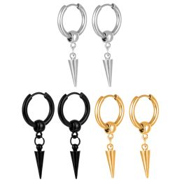 Earrings Cone Pendant Earrings Stainless Steel Ear Hoops for Men and Women