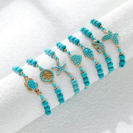 Strands Lost Lady 2022 New Fashion Small Fresh Style HandWoven Blue Turquoise Beaded Bracelet Simple Temperament Jewelry Wholesale