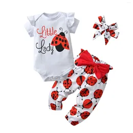 Clothing Sets Fashion Born Infant Baby Girl 3pcs Insect Printed Romper Bodysuit Long Pant With Bow Headband Toddler Outfit