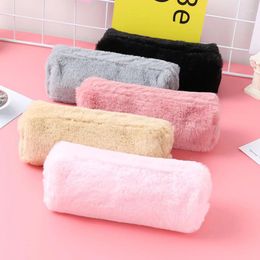 Cute Color Plush Pencil Pouch Pen Bag For Girls Kawaii Stationery Large Capacity Case Box Cosmetic Storage