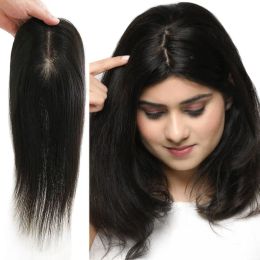 Toppers European Human Hair Toupee 9x14cm Hand Made Silk Skin Base Silky Straight Silk Base Women Topper with 3 Clips Hair Piece