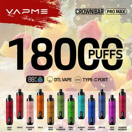 Original vapme crown bar pro max 18000 Puffs Digital Puff 18K Disposable Vape Box 18000 Puffs Rechargeable Mesh Coil 0% 2% 3% 5% 12 Flavors with Smart Screen