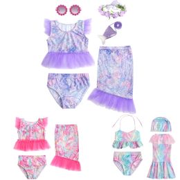 Swimwear Baby Girls Mermaid Swimwear Summer Clothing Fish Scale 3Pcs Bikini Set Toddler Kids Bathing Suit Swimsuit Tops+Panties+Skirt