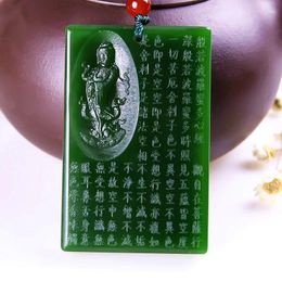 Pendants Natural Green Hand Carved Guanyin Prajna Paramita Sutra Brand Jade Pendant Fashion Boutique Jewellery Men's And Women's Necklaces