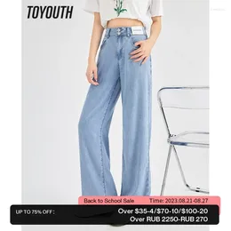 Women's Jeans Toyouth Women 2024 Summer High Waist Straight Long Denim Pant Light Blue Double-breasted Casual All Match Trousers