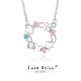 Necklaces Original New Love Fairy Simplicity S925 Sterling Silver Butterfly Star Garland Necklace Colourful Delicate Gift For Girlfriend