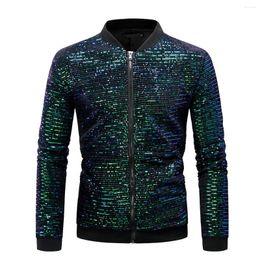 Men's Jackets Mens Shiny Green Sequins Jacket Men 70s Disco Nightclub Baseball Bomber Hip Hop Streetwear Casual And Coats