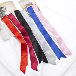 Long Bag Scarf Women Hair Band Lady Accessories Solid Skinny Scarves Headband Satin Ribbon Neck Tie Decorative 240417