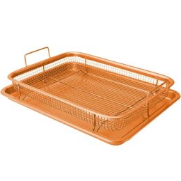 Copper Baking Tray Oil Frying Baking Pan Non-stick Chips Basket Baking Dish Grill Mesh Barbecue Tools Cookware For Kitchen 240410