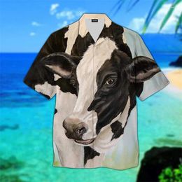 Men's Casual Shirts Mens Designer Clothes 3D Print Cow Shirt Oversized Summer 2024 Travel Hawaii Beach Hawaiian Harajuku Funny Camisa Tops