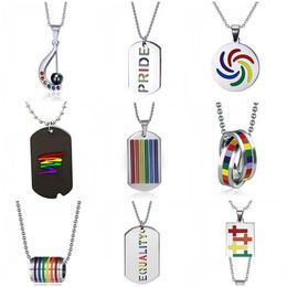 Pendant Necklaces Rainbow Stainless Steel Circle Pride Gay Necklace Men Fashion Couple Unisex Chain High Quality Jewelry Gifts Drop Dhxks