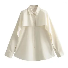 Women's Blouses SuperAen 2024 Autumn Fashion Simple Double Layer Design Loose Satin Flowing Long Sleeve Shirt