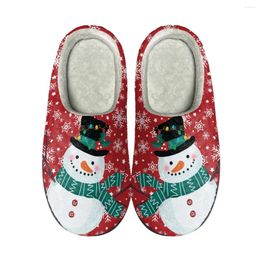 Slippers Cartoon Snowman Cotton Snowflake Anti-slip Print Red Fuzzy Cosy Shoes Indoor Warm Women Flannel Sandalias De Mujer 2024