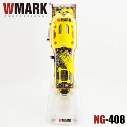 Clippers WMARK NG408 NEW Colour Transparent Blue/Yellow Professional Rechargeable Clipper Cordless Barber Hair Trimmer with Fade Blade