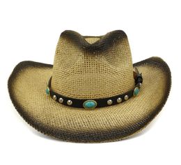 Black Spray Paint Paper Straw Jazz Cowboy Hats Summer Women Outdoor Large Brim Sunshade Cap Ladies Beach Panama Sunhat9138026