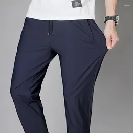 Men's Pants 2024 Casual Trendy Solid Colour Elastic Pocket Spring Versatile Slim Fit Ice Silk Breathable Sports