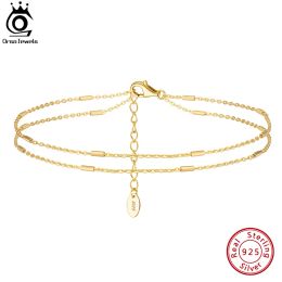 Strands ORSA JEWELS 925 Silver Layered Cable Chain Anklet with Horizontal Bar for Women Foot Chain Bracelet Ankle Straps Jewellery SA35