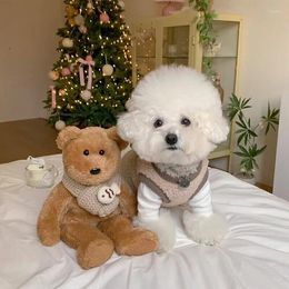 Dog Apparel Puppy Plush Vest Pet Cotton Coat Autumn And Winter Warm Open Button Shirt Teddy Solid Two Legged Clothes Cartoon Jacket