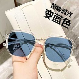 Light sensitive blue myopia glasses for men with high degree aesthetic value large frame slimming effect ultra light anti sunglasses women