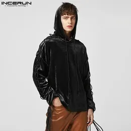 Men's Hoodies INCERUN Tops 2024 American Style Personalised Suede Casual Long-sleeved Drawcord Hooded Sweatshirts S-5XL