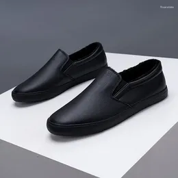 Casual Shoes 2024 Winter Footwear Men Loafers All Black Warm Plush Cold Mens Slip-on Male Flat KA4040