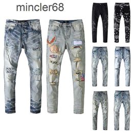 Mens jeans ripped motorcycle classic denim jogger style womens jeans hand-painted old style hand-woven to do old fashion casual slim cotton womens washed loose pants