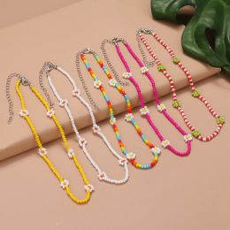 Necklaces Colourful Charm Flower Beadeds Necklace For Women Fashion Bohemia Rice Beads Choker Clavicle Beach Jewellery Accessories Adjustable