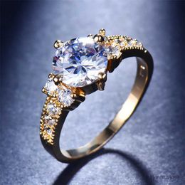 Wedding Rings Shining White Zircon Round Stone Wedding Rings For Women Vintage Gold Color Engagement Band Luxury Crystal Jewelry Mothers Gift