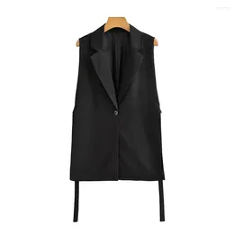 Women's Vests Elegant Women Vest Fashion Tops Waistcoat Vintage Sleeveless Spring Summer Front Button Outerwear Chic Black White