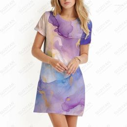 Casual Dresses 2024 Summer Beach Dress Marble Pattern 3D Printing Elegant Fashion Versatile