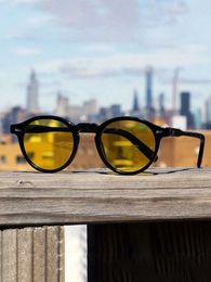 Sunglasses Retro Fashion Sunglasses for Men Women Vintage Small Round Frame Sun Glasses Yellow Lens UV400 Goggles Shades Eyewear 240423