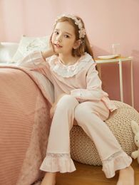 Kid Girls Lolita Embroidered Turndown Collar Pajama Sets.Vintage Toddler Kid Pyjamas set Sleep Loungewear.Children Clothing 240418