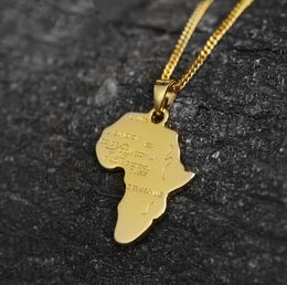 High quality Trendy Men Gold Silver Africa Map Pendant Necklaces Fashion Jewellery for 18k Gold Plated 60cm Long Chain Micro Hip Hop7272599