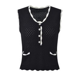 420 2024 Runway Summer Brand SAme Style Sweater Sleeveless Black White Pink Crew Neck Fashion Clothes High Quality Womens YL