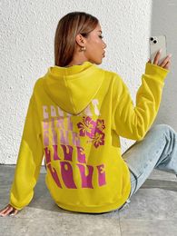 Women's Hoodies Coconut Girl Club Live Love Flower Pattern Women Hoody Creative Loose Clothes Fashion Fleece Hoodie Autumn Pocket Streetwear