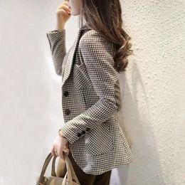 Women's Suits Slim Coats For Women Clothes Blazer Woman Tweed Wool & Blend Cheque Jacket Outerwears Plaid Korean Style Simple Stylish