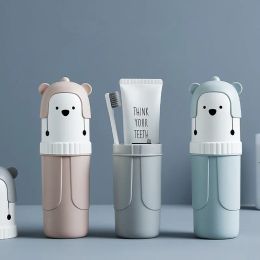 Heads Cartoon Bear Toothpaste Toothbrush Holder Bathroom Accessories Portable Travel Toothbrush Cover Cup Bathroom Organizer