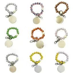 9 Styles Beaded Bracelet Keychain Pendant Party Favor Sports Ball Soccer Baseball Basketball Wooden Bead Bracelet FY3666 ss0424