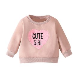 Sweatshirts Baby Girls Autumn Pullover Kids Cotton Crew Neck Sweatshirt Children Cute Solid Pink T Shirt 40