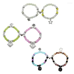 Strand 2pcs Crystal Star Couple Bracelets For Lover Women Men Heart Magnetic Matching Bangles Elastic Beaded Bracelet Jewellery