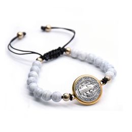 Strands Cross Catholic Religion St. Benedict Rosary Beaded Bracelet Wristband Prayer Beads Adjustable Cord Men Women Jewelry Gift