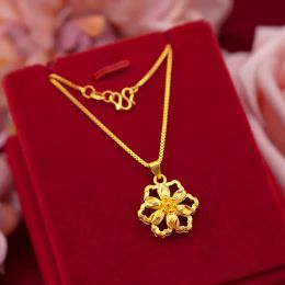 Necklaces Flower Shape 24k Yellow Gold Plated Pendant Necklace for Women Clavicle Chain Necklace Wedding Valentine's Day Fine Jewellery Gift
