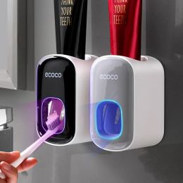 Toothbrush Bathroom Accessories Automatic Dental Cream Dispenser Wall Mount Toothpaste Squeezer for Bathroom Nailfree Toothbrush Holder