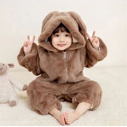 One-Pieces Newborn Lovely Bunny Baby Rompers Girls Clothes Long Eared Rabbit Kigurumis Cosplay Jumpsuits Costume Zipper Hoodie Toddler