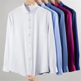 Men's Dress Shirts Stretch Anti-Wrinkle Long Sleeves For Men Slim Fit Camisa Social Business Blouse White Shirt S-7XL