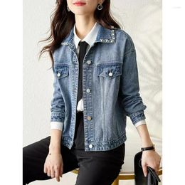 Women's Jackets 2024 Men's Autumn Pearl Embellished Loose Fried Street Denim Jacket