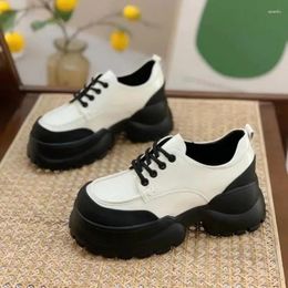 Casual Shoes 2024 Summer Fashion Thick Soled Oxford Women's Slip-on Lace Up Loafers Women Versatile Black Leather