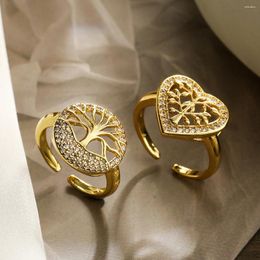 Cluster Rings Mafisar Trendy Simple Gold Plated Zircon Tree Of Life Geometric Open Ring Women Fashion Delicate Charm Daily Party Jewelry